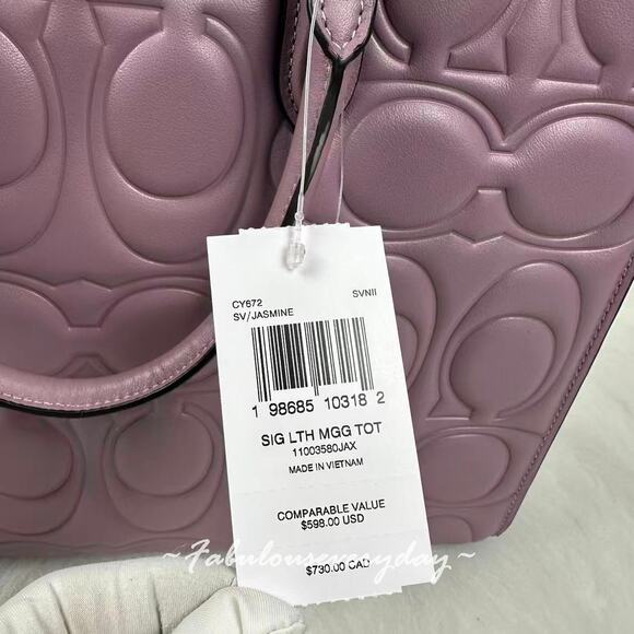 Coach Maggie Tote Bag Shoulder Bag In Signature Leather/Silver/Jasmine CY672 NWT - Picture 5 of 9